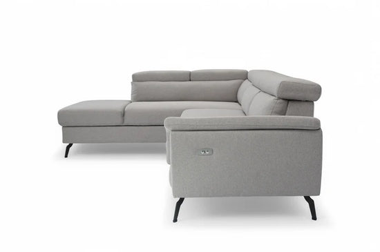 Fabric Linen Light Grey Left Hand Facing Reclining Corner Sofa with Storage TRIONFO