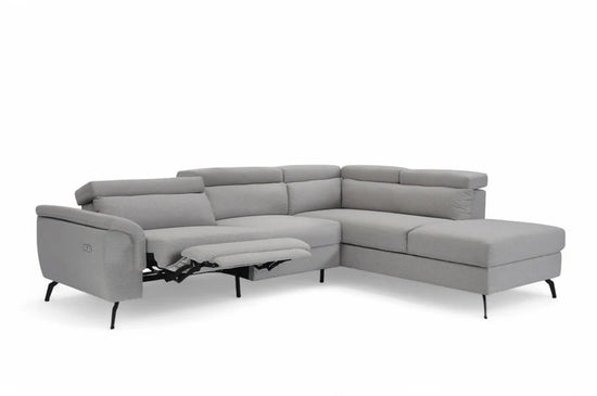 Fabric Linen Light Grey Right Hand Facing Reclining Corner Sofa with Storage TRIONFO