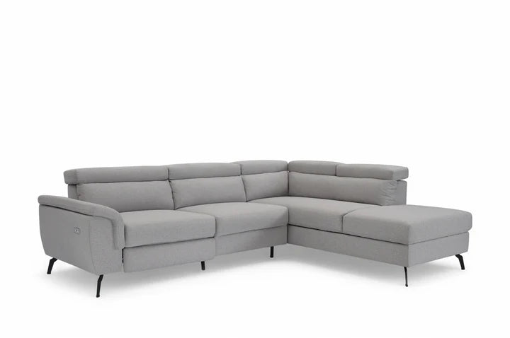 Fabric Linen Light Grey Right Hand Facing Reclining Corner Sofa with Storage TRIONFO