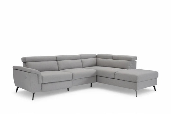 Fabric Linen Light Grey Right Hand Facing Reclining Corner Sofa with Storage TRIONFO