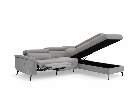 Fabric Linen Light Grey Right Hand Facing Reclining Corner Sofa with Storage TRIONFO