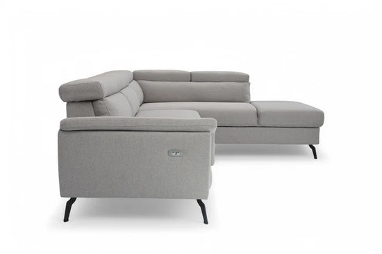 Fabric Linen Light Grey Right Hand Facing Reclining Corner Sofa with Storage TRIONFO