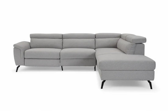 Fabric Linen Light Grey Right Hand Facing Reclining Corner Sofa with Storage TRIONFO