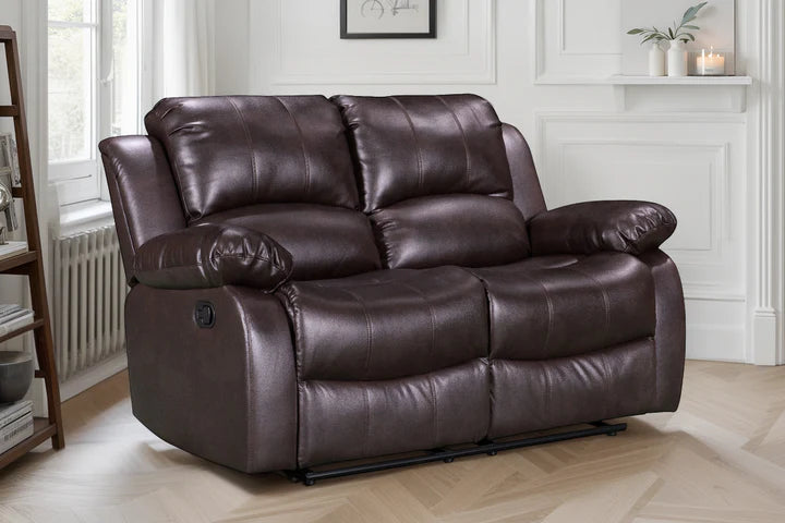 Faux Leather Brown 2 Seater Manual Recliner Sofa SETTEE