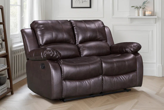 Faux Leather Brown 2 Seater Manual Recliner Sofa SETTEE