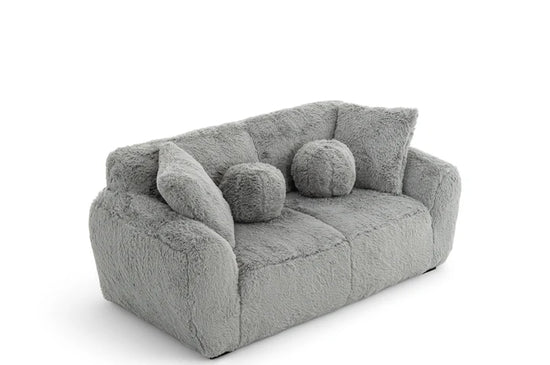 Faux Fur Grey 3 + 2 + 1 Seater Sofa Set CARAMELLO GOMMOSA