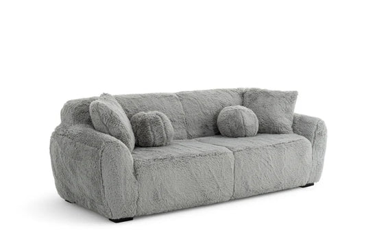 Faux Fur Grey 3 + 1 Seater Sofa Set CARAMELLO GOMMOSA