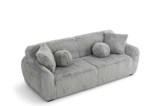 Faux Fur Grey 3 + 2 Seater Sofa Set CARAMELLO GOMMOSA