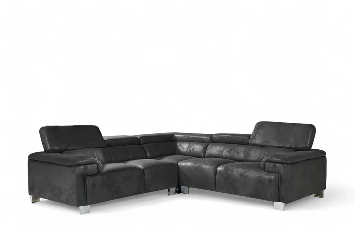 Faux Leather Suede Black 2C2 Corner Sofa VENTO