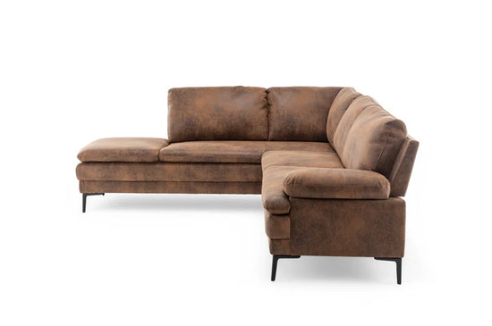 Faux Leather Suede Brown Left Hand Facing Corner Sofa MOLO