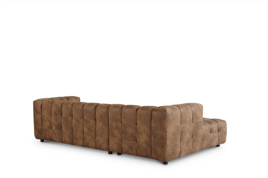 Faux Leather Suede Brown Left Hand Facing Corner Sofa with Ottoman TRANQUILLITÀ