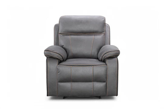 Faux Leather Grey Manual Recliner Chair with Contrast Stitching ELEGANZA