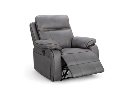 Faux Leather Grey Manual Recliner Chair with Contrast Stitching ELEGANZA