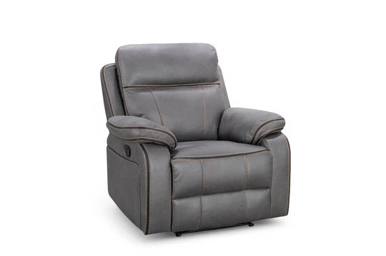 Faux Leather Grey Manual Recliner Chair with Contrast Stitching ELEGANZA