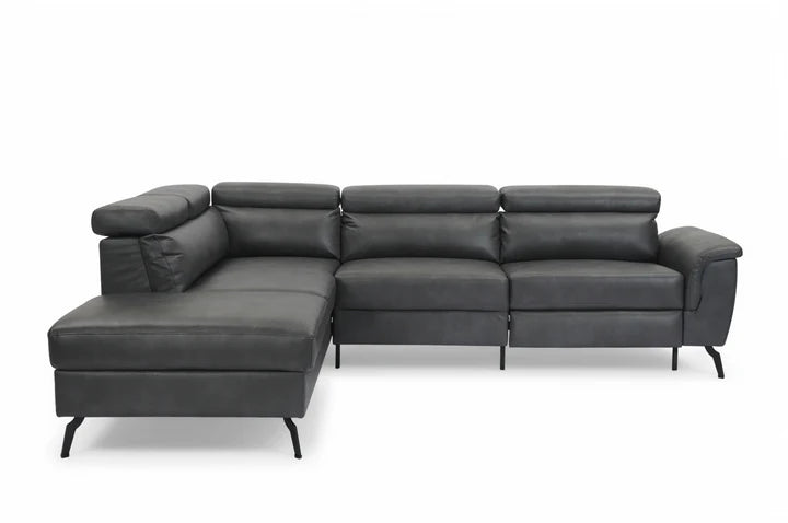 Faux Leather Grey Left Hand Facing Reclining Corner Sofa with Storage TRIONFO