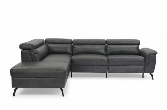 Faux Leather Grey Left Hand Facing Reclining Corner Sofa with Storage TRIONFO