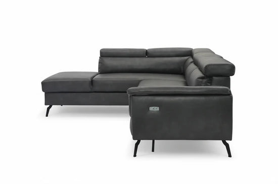 Faux Leather Grey Left Hand Facing Reclining Corner Sofa with Storage TRIONFO
