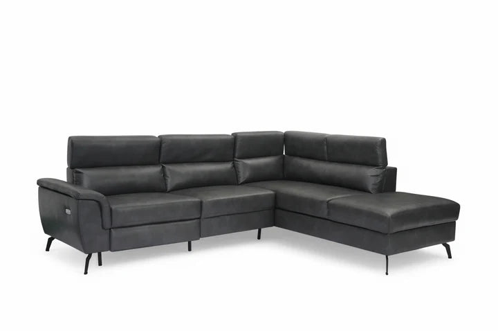 Faux Leather Grey Right Hand Facing Reclining Corner Sofa with Storage TRIONFO