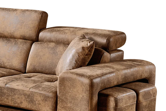 Faux Leather Suede Brown 1C2 Corner Sofabed with Storage and Ottomans STILE