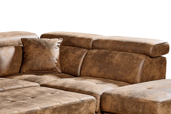 Faux Leather Suede Brown 1C2 Corner Sofabed with Storage and Ottomans STILE
