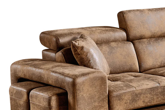Faux Leather Suede Brown 2C1 Corner Sofabed with Storage and Ottomans STILE