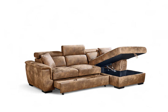 Faux Leather Suede Brown 2C1 Corner Sofabed with Storage DISCENDENTE DI WILL