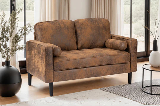 Faux Leather Suede Brown 2 Seater Sofa BRINDISI