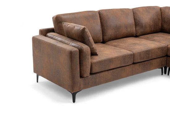 Faux Leather Suede Brown Corner Sofa 2C2 QUARTIERE