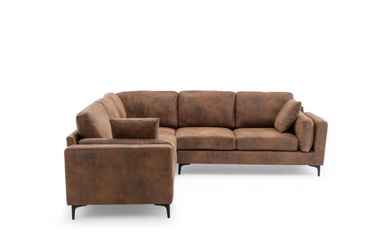 Faux Leather Suede Brown Corner Sofa 2C2 QUARTIERE