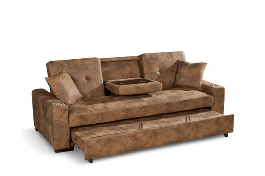 Faux Leather Suede Brown 3 Seater Sofabed CARLO