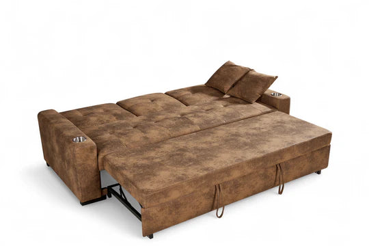 Faux Leather Suede Brown 3 Seater Sofabed CARLO