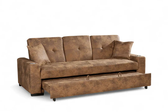 Faux Leather Suede Brown 3 Seater Sofabed CARLO