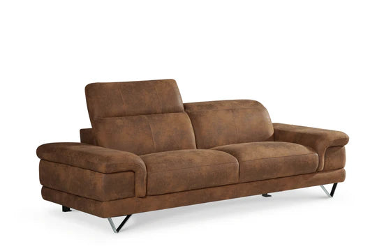 Faux Leather Suede Brown 3 Seater Sofa METROPOLI