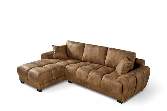 Faux Leather Suede Brown 1C2 Corner Sofa AIUTANTE