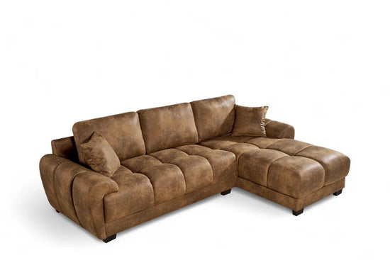 Faux Leather Suede Brown 2C1 Corner Sofa AIUTANTE