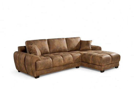 Faux Leather Suede Brown 2C1 Corner Sofa AIUTANTE