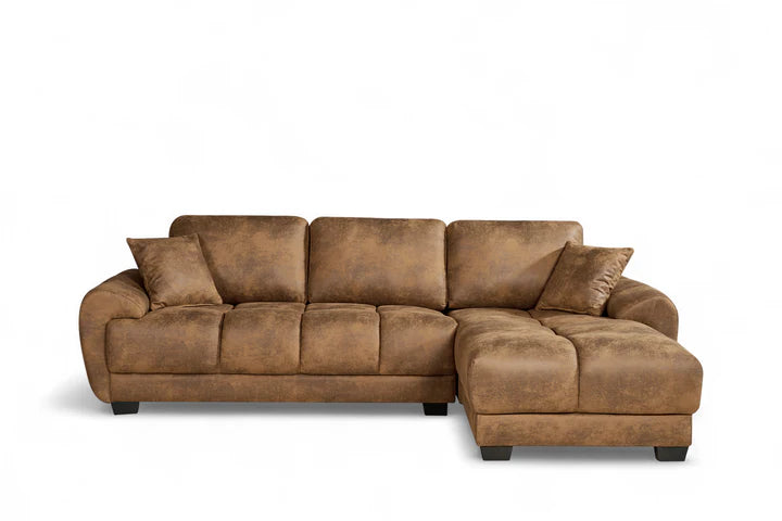 Faux Leather Suede Brown 2C1 Corner Sofa AIUTANTE
