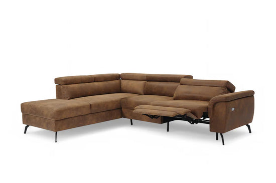 Faux Leather Suede Brown Left Hand Facing Reclining Corner Sofa with Storage TRIONFO