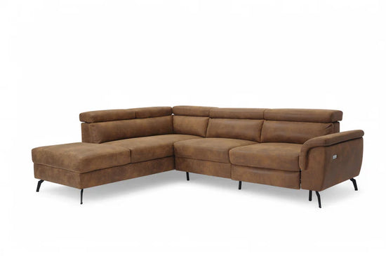 Faux Leather Suede Brown Left Hand Facing Reclining Corner Sofa with Storage TRIONFO