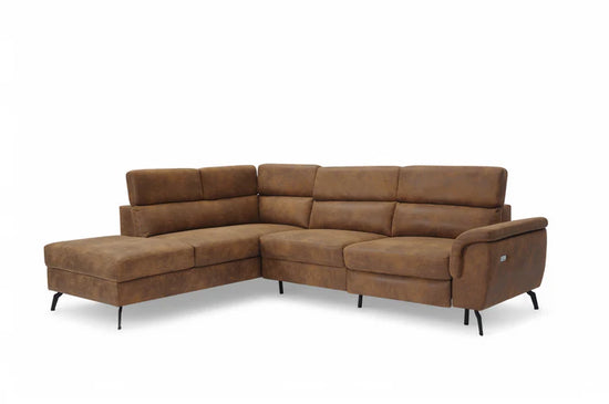 Faux Leather Suede Brown Left Hand Facing Reclining Corner Sofa with Storage TRIONFO