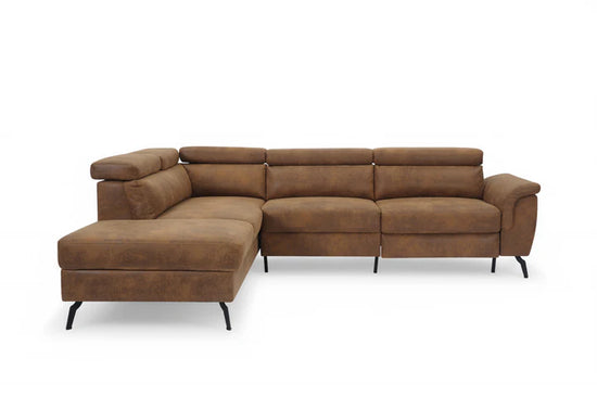 Faux Leather Suede Brown Left Hand Facing Reclining Corner Sofa with Storage TRIONFO
