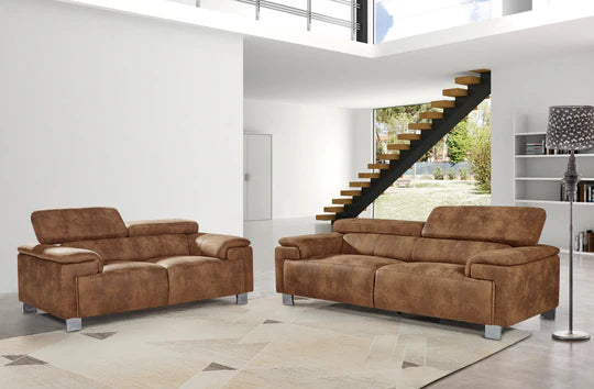 Faux Leather Suede Brown 3 + 2 Seater Sofa Set VENTO