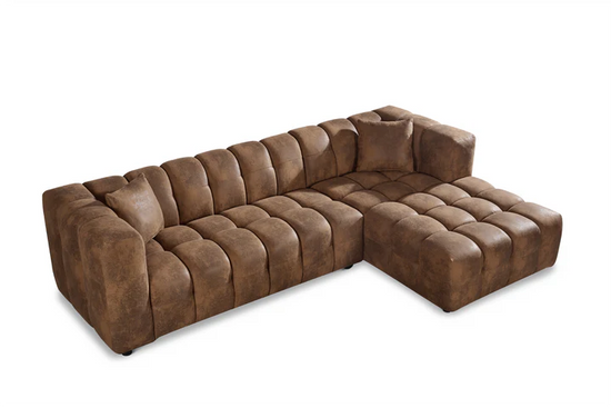Faux Leather Suede Brown Right Hand Facing Corner Sofa with Ottoman TRANQUILLITÀ