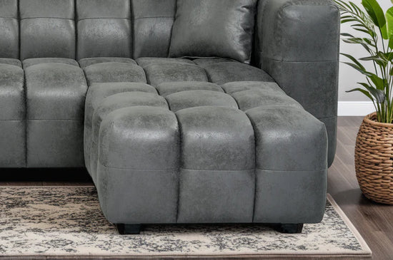 Faux Leather Suede Grey Left Hand Facing Corner Sofa with Ottoman TRANQUILLITÀ