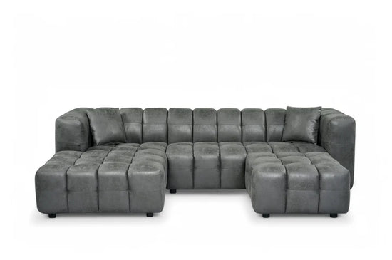 Faux Leather Suede Grey Left Hand Facing Corner Sofa with Ottoman TRANQUILLITÀ
