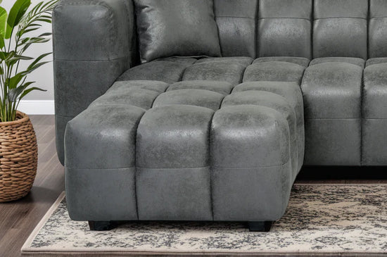 Faux Leather Suede Grey Right Hand Facing Corner Sofa with Ottoman TRANQUILLITÀ