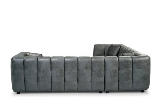 Faux Leather Suede Grey Right Hand Facing Corner Sofa with Ottoman TRANQUILLITÀ