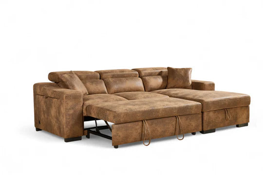 Faux Leather Suede Brown 2C1 Corner Sofabed with Storage NOBILE