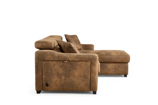 Faux Leather Suede Brown 2C1 Corner Sofabed with Storage NOBILE