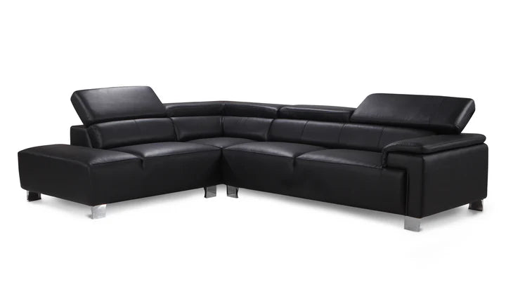 Genuine Leather Black Left Hand Facing Corner Sofa VENTO